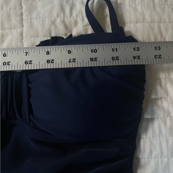 Shore Shapes One Piece Skirted Swimsuit Sz 8 Navy Blue Tummy Control Technology - Picture 14 of 15
